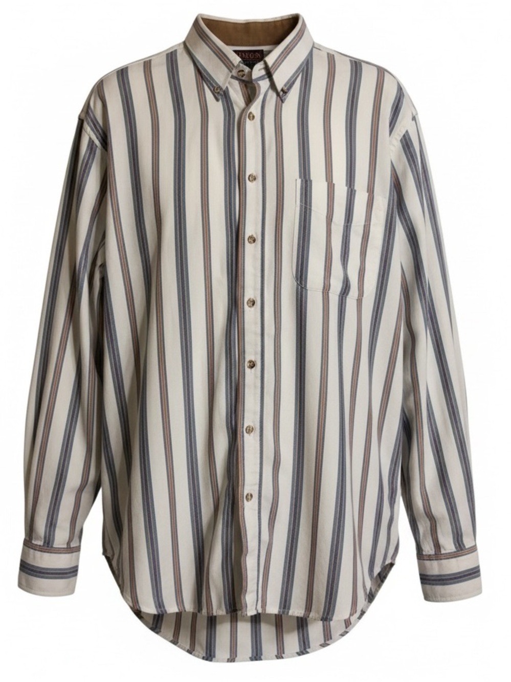 Casual Striped Button-Down Shirt - Cream with Blue & Brown Stripes